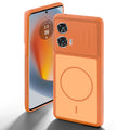 Orange back cover for Motorola Moto G85 5G with camera cut protection and ring design on back side.