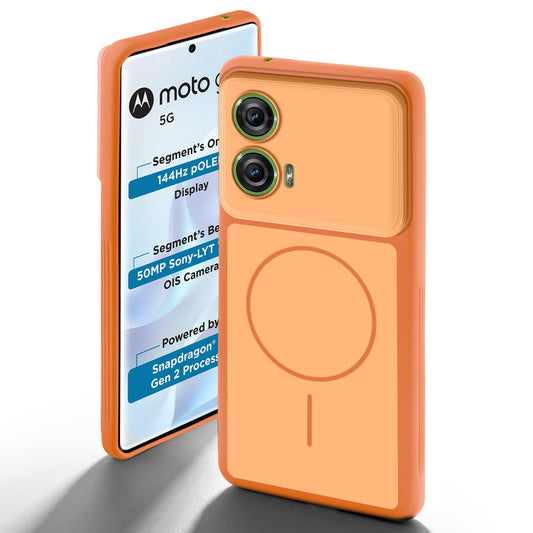 Dual tone silicone Orange back cover for Motorola Moto G96 5G showing camera protection and design