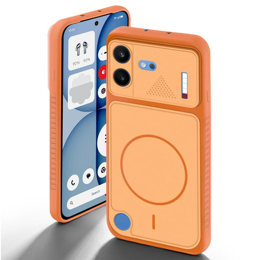 Orange back cover for Nothing Phone 4B 5G with camera cut protection and ring design on back side.