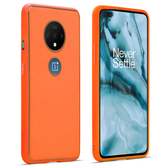 Premium Leather Texture Case with Gold Electroplated Border for OnePlus 7T