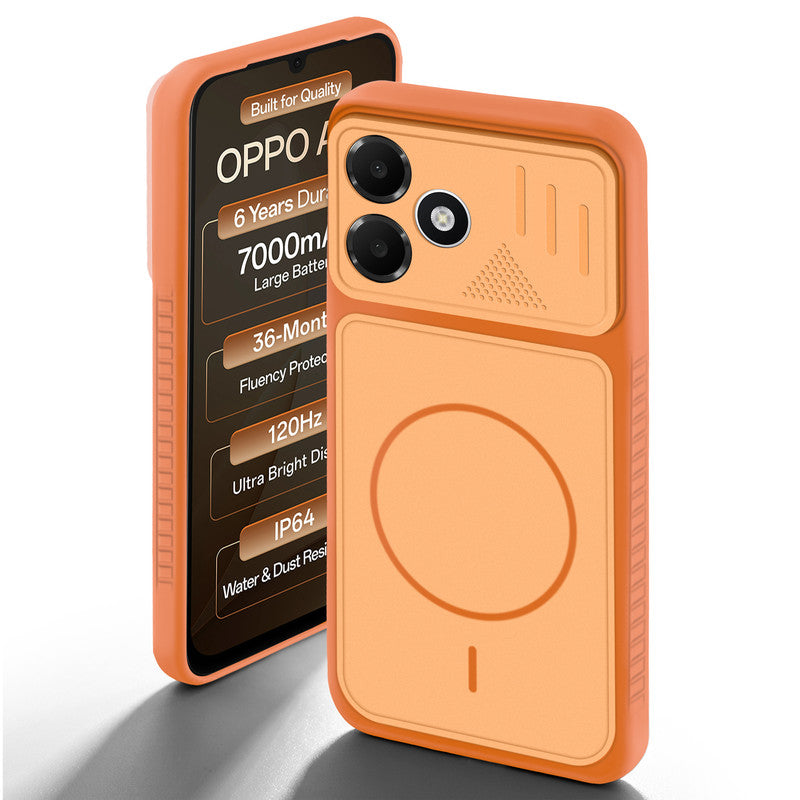 Orange back cover for Oppo A6C 4G with camera cut protection and ring design on back side.