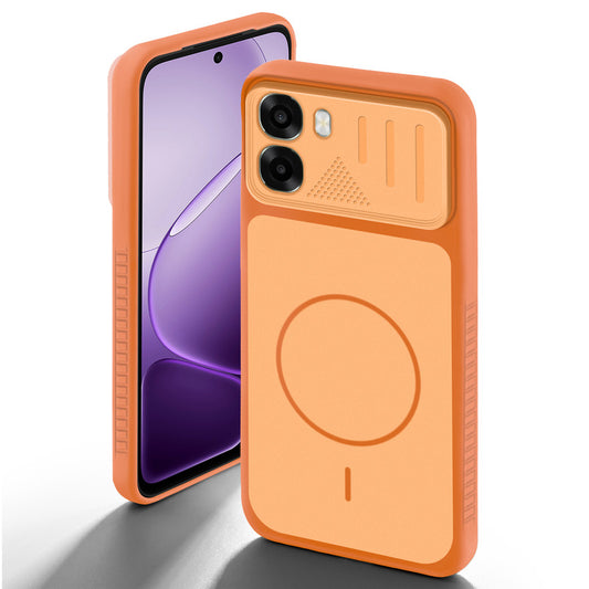 Orange back cover for Oppo A6s 5G with camera cut protection and ring design on back side.
