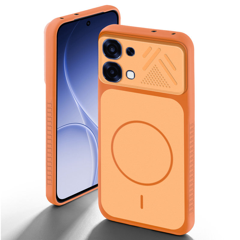 Orange back cover for Oppo F31 5G with camera cut protection and ring design on back side.