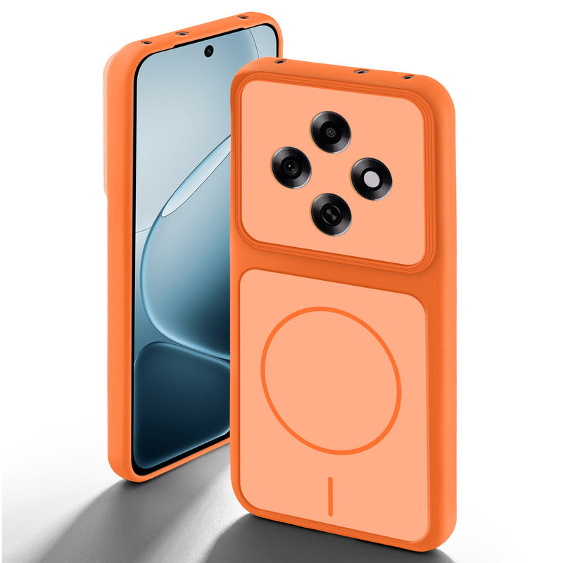 Orange back cover for Oppo F31 Pro 5G with camera cut protection and ring design on back side.