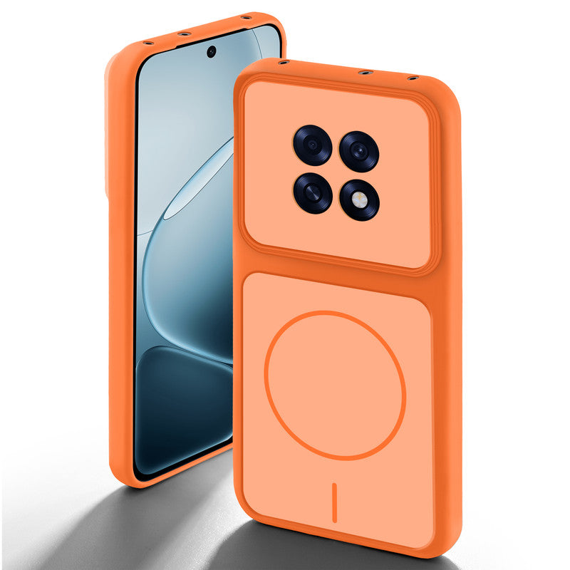 Orange back cover for Oppo F31 Pro Plus 5G with camera cut protection and ring design on back side.