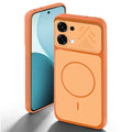 Orange back cover for Oppo F33 5G with camera cut protection and ring design on back side.