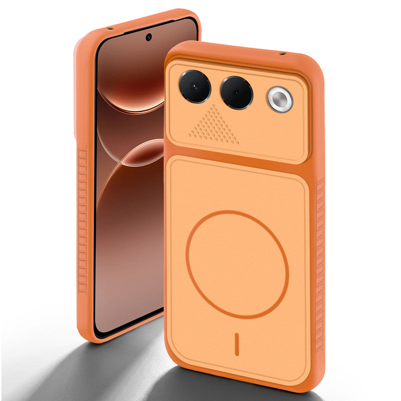 Orange back cover for Oppo F35 5G with camera cut protection and ring design on back side.