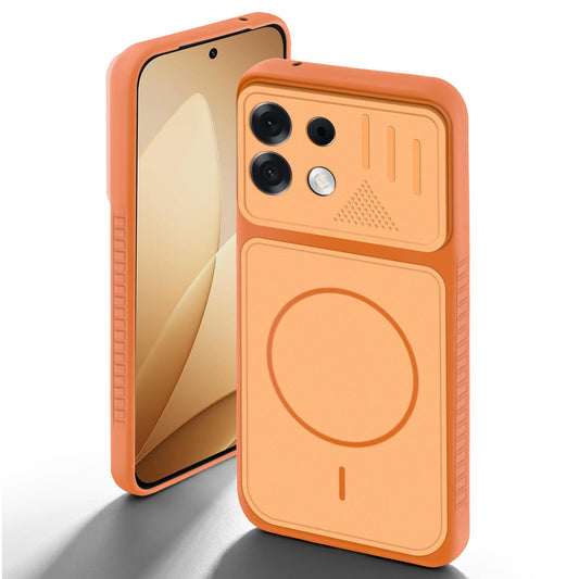 Orange back cover for Oppo F35 Pro 5G with camera cut protection and ring design on back side.