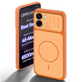 Orange back cover for Oppo K14x 5G with camera cut protection and ring design on back side.