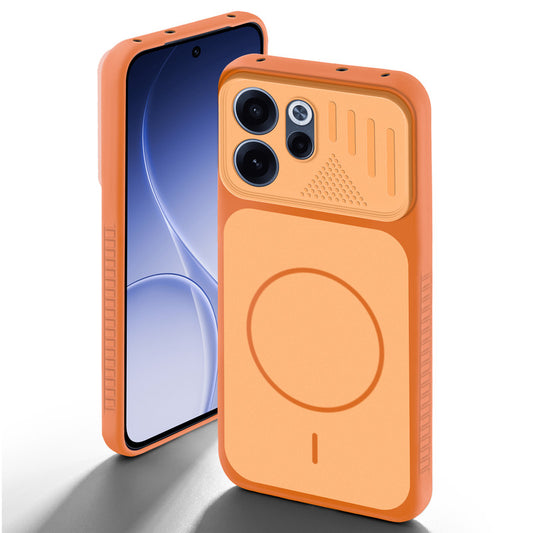Orange back cover for Oppo Reno 15C 5G with camera cut protection and ring design on back side.
