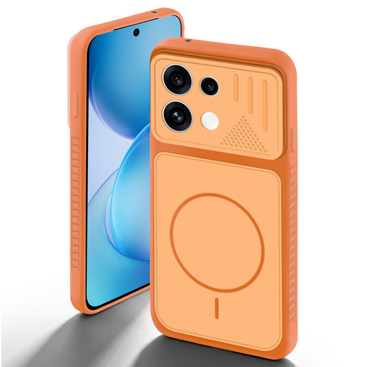 Orange back cover for Oppo Reno 16C 5G with camera cut protection and ring design on back side.