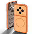Orange back cover for Poco C75 5G with camera cut protection and ring design on back side.