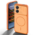 Orange back cover for Poco C81x 4G with camera cut protection and ring design on back side.
