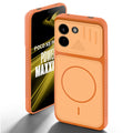 Orange back cover for Poco X8 Power 5G with camera cut protection and ring design on back side.