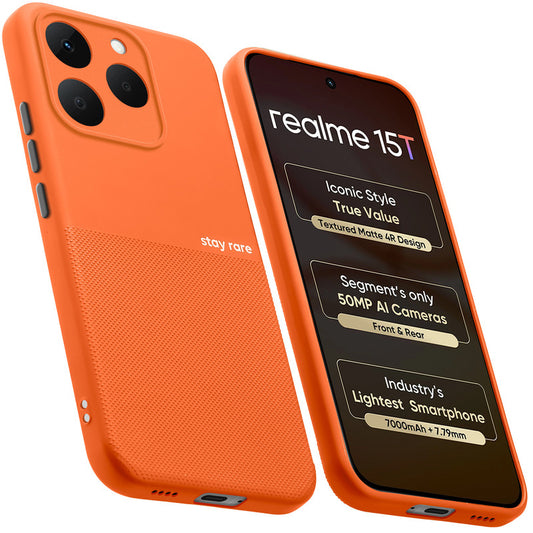 Premium Silicone Textured Case With Camera Protection & Inner Microfiber Lining Back Cover For Realme 15T 5G