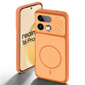 Orange back cover for Realme 16 Pro 5G with camera cut protection and ring design on back side.