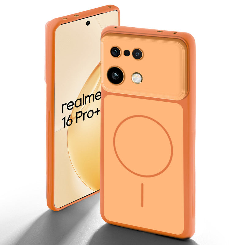 Dual tone silicone Orange back cover for Realme 16 Pro Plus 5G showing camera protection and design