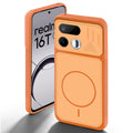 Orange back cover for Realme 16T 5G with camera cut protection and ring design on back side.
