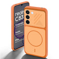 Orange back cover for Realme C83 5G with camera cut protection and ring design on back side.