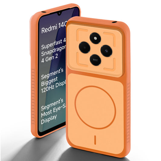 Orange back cover for Redmi 14C 5G with camera cut protection and ring design on back side.