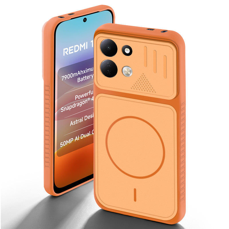 Orange back cover for Redmi 17 5G with camera cut protection and ring design on back side.