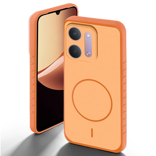 Orange back cover for Redmi 17C 5G with camera cut protection and ring design on back side.