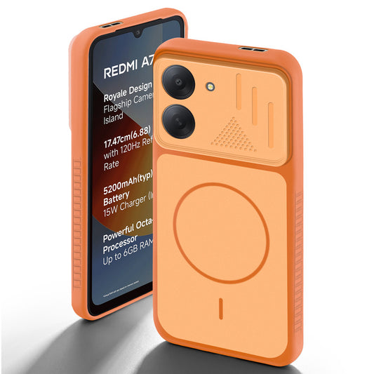 Orange back cover for Redmi A7 4G with camera cut protection and ring design on back side.