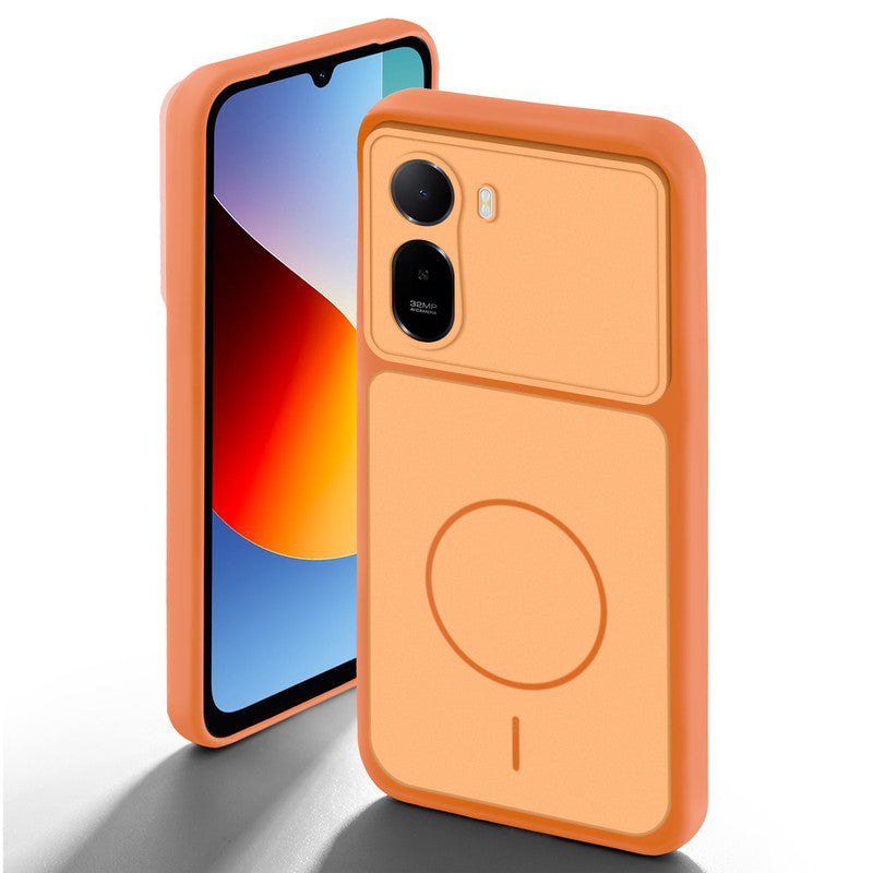 Orange back cover for Redmi A7 Pro 5G with camera cut protection and ring design on back side.