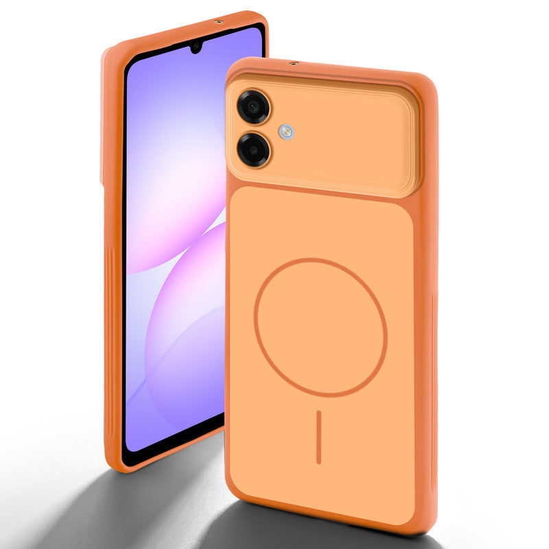 Dual tone silicone Orange back cover for Samsung A07 5G showing camera protection and design