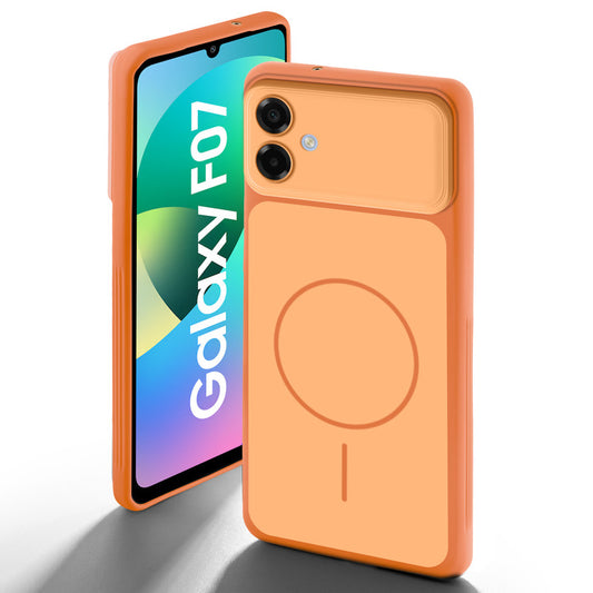 Dual tone silicone Orange back cover for Samsung F07 showing camera protection and design