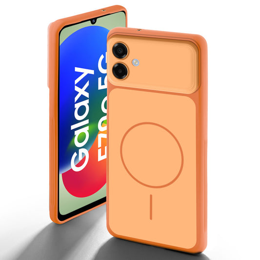 Dual tone silicone Orange back cover for Samsung F70e 5G showing camera protection and design