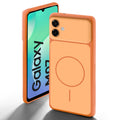 Dual tone silicone Orange back cover for Samsung M07 showing camera protection and design