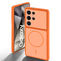 Orange back cover for Samsung S24 Ultra 5G with camera cut protection and ring design on back side.