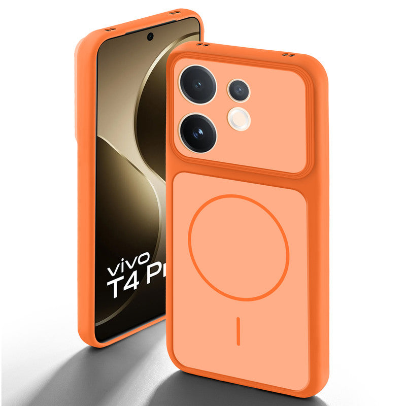 Orange back cover for Vivo T4 Pro 5G with camera cut protection and ring design on back side.