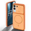 Orange back cover for Vivo T4x 5G with camera cut protection and ring design on back side.