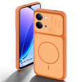 Orange back cover for Vivo T5 Lite 5G with camera cut protection and ring design on back side.