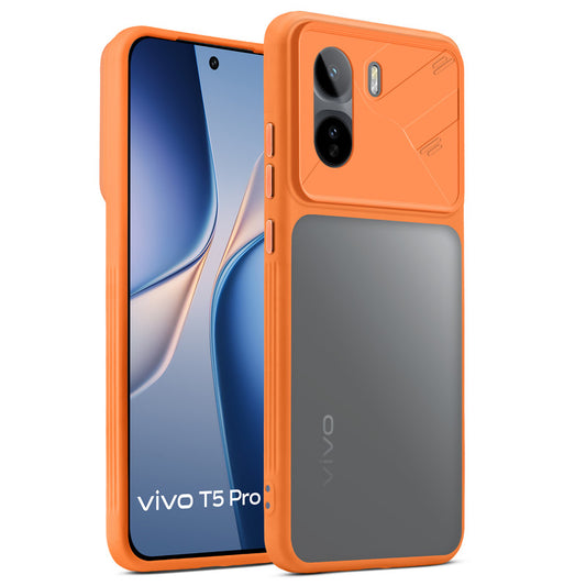 Premium Frosted Back Cover with Textured Camera Design & Metal-Look Buttons for Vivo T5 Pro 5G