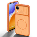 Orange back cover for Vivo T5e 5G with camera cut protection and ring design on back side.