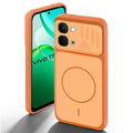 Orange back cover for Vivo T5x 5G with camera cut protection and ring design on back side.