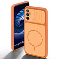 Orange back cover for Vivo V23e 5G with camera cut protection and ring design on back side.
