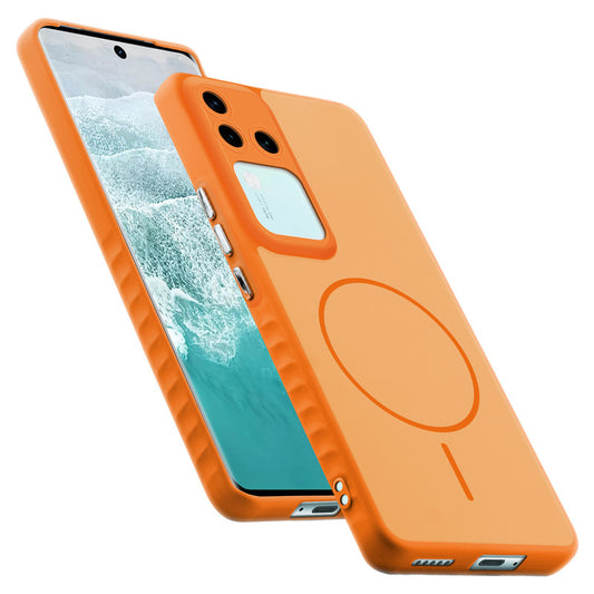 Matte Silicone Dual Color Back Cover with Metal Buttons & Ring Design for Vivo V30 Pro 5G