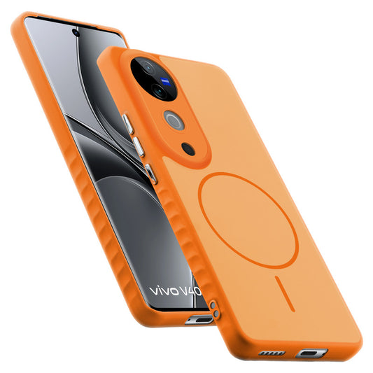Matte Silicone Dual Color Back Cover with Metal Buttons & Ring Design for Vivo V40 5G