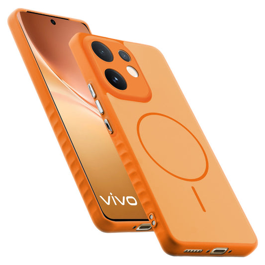 Matte Silicone Dual Color Back Cover with Metal Buttons & Ring Design for Vivo V60 5G