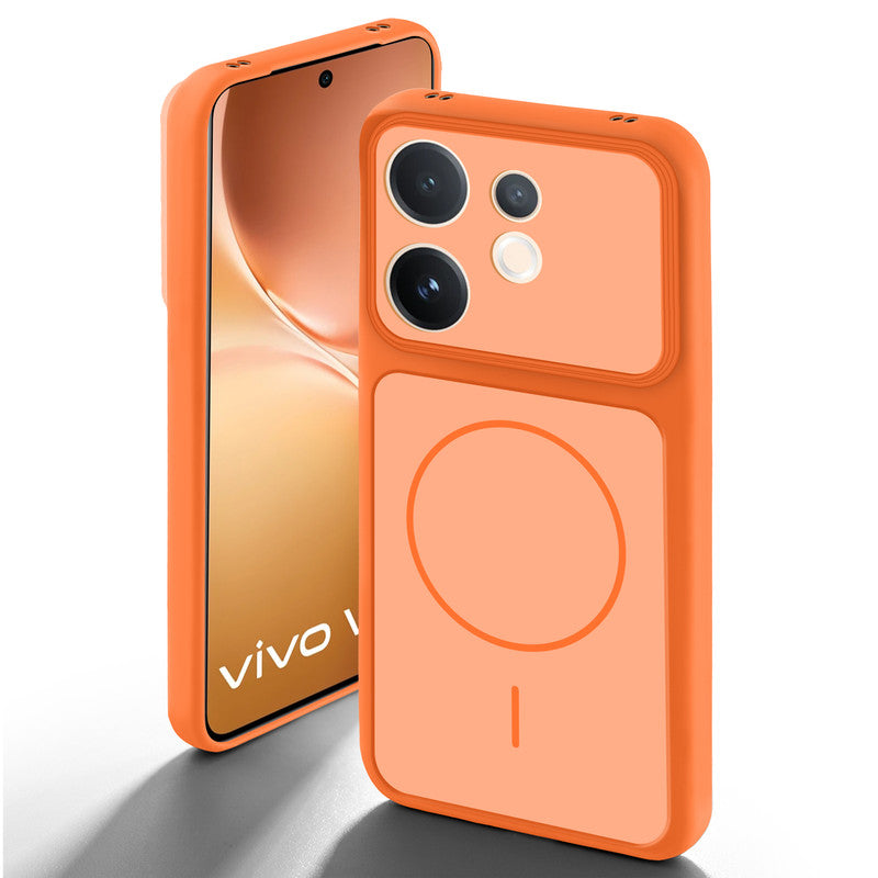 Orange back cover for Vivo V60 5G with camera cut protection and ring design on back side.