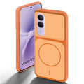 Orange back cover for Vivo V70 FE 5G with camera cut protection and ring design on back side.