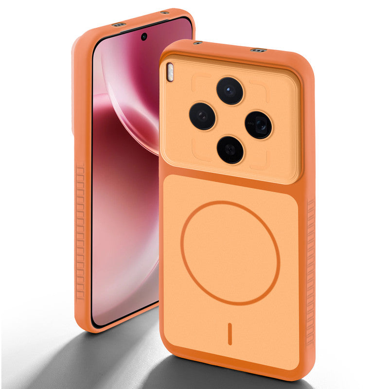 Orange back cover forMotorola Vivo X300 5G with camera cut protection and ring design on back side.