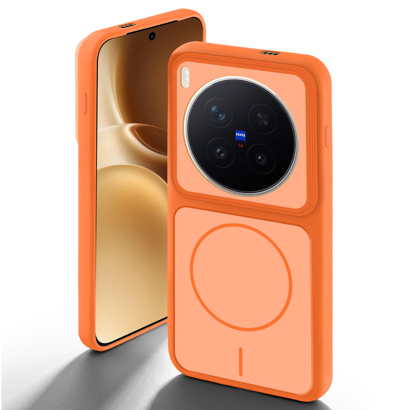 Orange back cover for Vivo X300 Pro 5G with camera cut protection and ring design on back side.