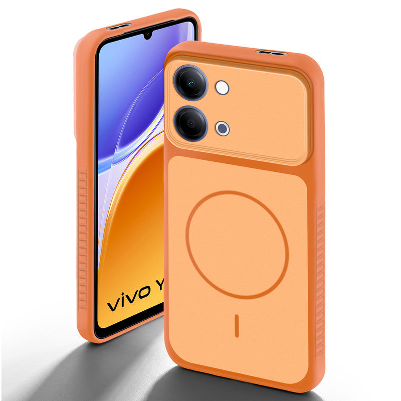 Orange back cover for Vivo Y05 4G with camera cut protection and ring design on back side.
