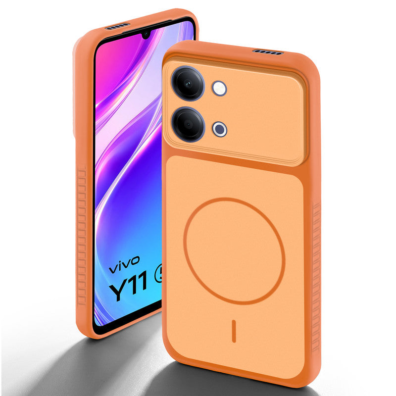 Orange back cover for Vivo Y11 5G with camera cut protection and ring design on back side.