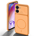 Orange back cover for Vivo Y16 with camera cut protection and ring design on back side.